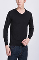 Black Solid Crew Neck Long Sleeve Men Sweater for Casual