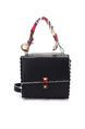 Black Leatherette Chain Handle Hand Shoulder Crossbody Satchel Bag