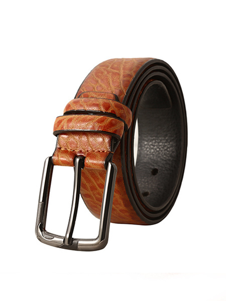 Orange Single Buckle Leather Men Belt