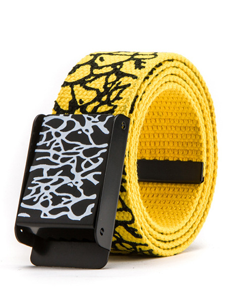 Yellow Automatic Buckle Leopard Canvas Men Belt