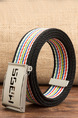 Black Automatic Buckle Contrast Stripe Braided Canvas Men Belt