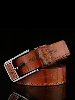 Dark Brown Buckle Letter Classic Leather Men Belt