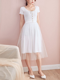 White Fit & Flare Knee Length Dress for Casual Party