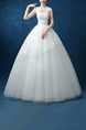 White High Neck Ball Gown Beading Embroidery Appliques Dress for Wedding