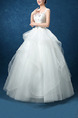 White Bateau Illusion Ball Gown Beading Embroidery Appliques Dress for Wedding