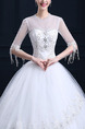 White Illusion Ball Gown Embroidery Beading Dress for Wedding