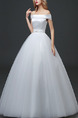 White Off Shoulder Ball Gown Sash Dress for Wedding