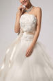 White Strapless Ball Gown Beading Appliques Ruffle Sash Dress for Wedding