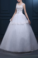 White Bateau Ball Gown Embroidery Beading Tiered Dress for Wedding