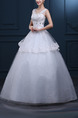 White Bateau Ball Gown Embroidery Beading Tiered Dress for Wedding