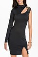 Black Bodycon Above Knee Long Sleeve Dress for Cocktail Party Evening