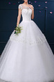 White Illusion Ball Gown Bateau Beading Lace Dress for Wedding On Sale