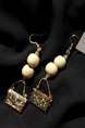 Gold Plated  Bead Dangle Hook Gemstone Earring