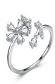 925 Silver Flower Open Rhinestone Ring