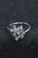 925 Silver Flower Open Rhinestone Ring