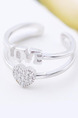 925 Silver Love Alphabet Heart Open Rhinestone Ring