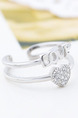 925 Silver Love Alphabet Heart Open Rhinestone Ring