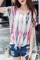 White and Pink Colorful Blouse Plus Size Top for Casual Beach