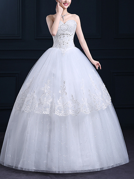 White Sweetheart Ballgown Embroidery Beading Plus Size Dress for Wedding