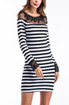 Black and White Bodycon Stripe Lace Above Knee Long Sleeve Dress for Party Evening Nightclub