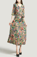 Colorful V Neck Plus Size Loose Full Skirt Linking Printed Midi Dress for Casual Party Evening