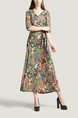 Colorful V Neck Plus Size Loose Full Skirt Linking Printed Midi Dress for Casual Party Evening