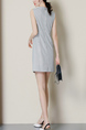 Gray Lapel Plus Size Stripe Linking Buckled Zipped Shift Above Knee Dress for Casual Party Office