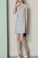 Gray Lapel Plus Size Stripe Linking Buckled Zipped Shift Above Knee Dress for Casual Party Office