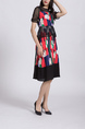 Black and Colorful Plus Size A-Line Slim Round Neck Linking Chiffon Mesh Printed Knee Length Dress for Casual Party Office