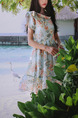 White Colorful Slim A-Line Printed Scarf Collar Band Butterfly Knot  Dress for Casual Party Beach
