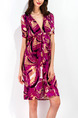 Violet Loose Printed Chiffon V Neck Furcal Dress for Casual Party