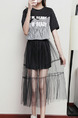 Black Loose Linking Mesh Letter Maxi Plus Size Dress for Casual Party