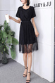 Black Fit & Flare Lace Knee Length Plus Size Dress for Casual Party Office Evening