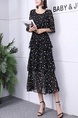 Black and White Midi Round Neck Polkadot Dress for Casual Party Evening Office