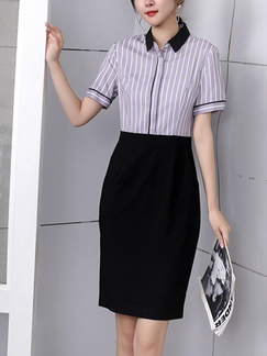 Black and Gray Sheath Above Knee Dress for Casual Party Office