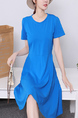 Blue Fit & Flare Above Knee Plus Size Dress for Casual Party Office