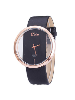 Black Leather Band Quartz Watch