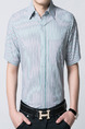 Blue Plus Size Stripe Shirt Botton Up Men Shirt for Casual Office