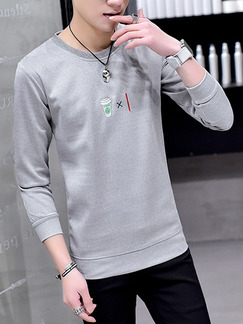 Grey Plus Size Slim Round Neck Located Printing Long Sleeve Men Sweater for Casual