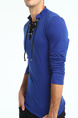 Blue Plus Size Slim V Neck Drawstrings Band Long Sleeve Men Tshirt for Casual Sports