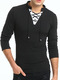 Black and White Plus Size Slim V Neck Drawstrings Band Long Sleeve Men Tshirt for Casual Sports