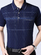 Navy Blue Loose Lapel Stripe Men Shirt for Casual Office