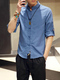 Peacock Blue Loose Stand Collar Chinese Buttons Long Sleeve Plus Size Men Shirt for Casual