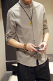 Gray Loose Stand Collar Chinese Buttons Long Sleeve Plus Size Men Shirt for Casual