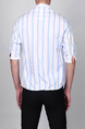 White and Blue Stand Collar V Neck Loose Stripe Plus Size Men Shirt for Casual Party Office