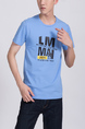 Blue Round Neck Printed Tee Men Shirt for Casual Party