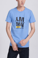 Blue Round Neck Printed Tee Men Shirt for Casual Party