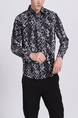 Black and White Long Sleeves Button Down Collared Men Shirt for Casual Party Office