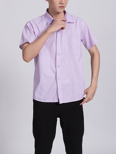 Pink Chest Pocket Button Down Collared Men Shirt for Casual Party Office