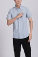 Blue Chest Pocket Button Down Collared Men Shirt for Casual Party Office